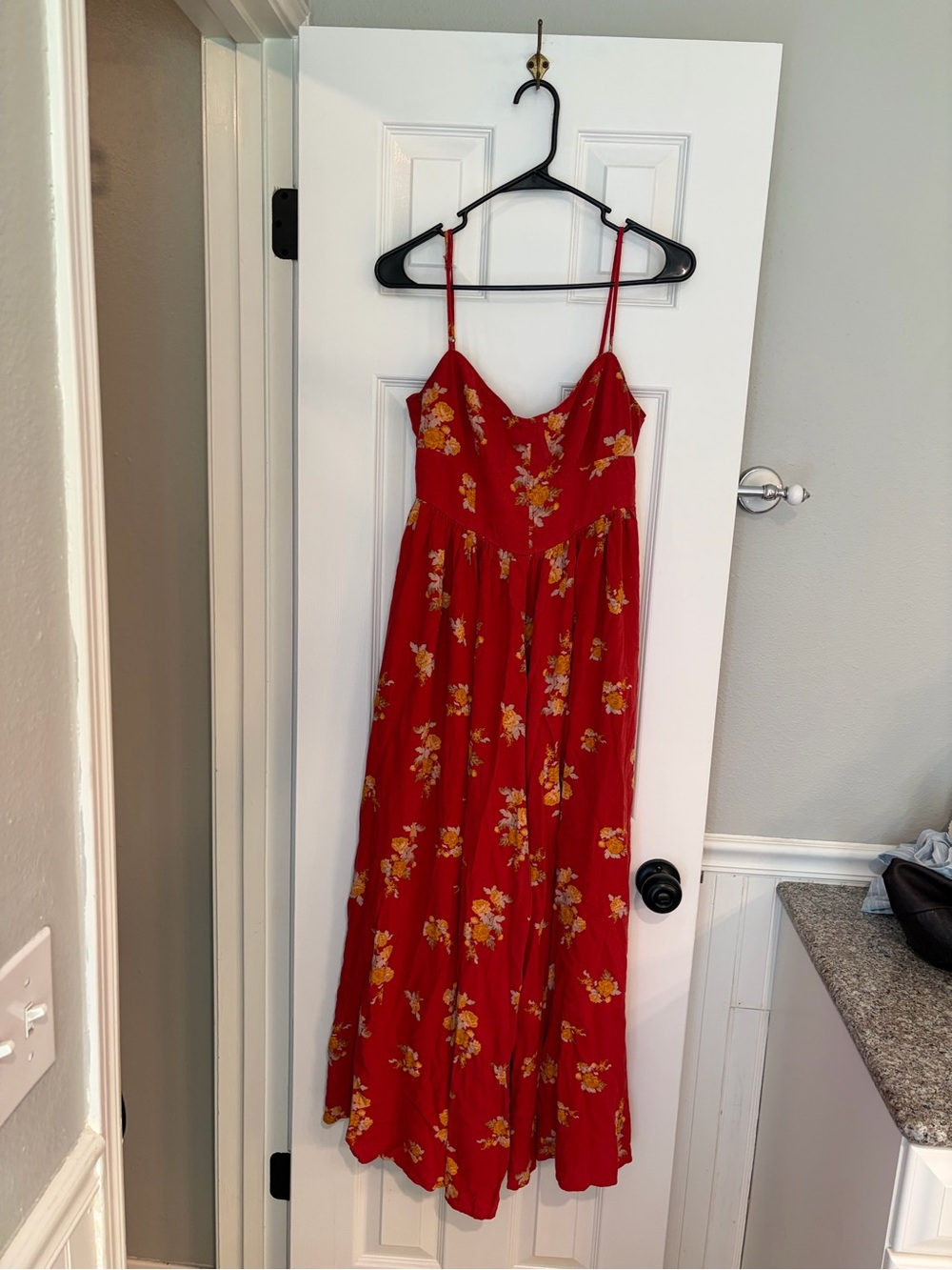 Free People What Is Love Red Floral Wide Leg Jumpsuit Size 10